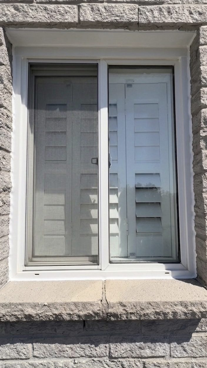Etobicoke window re-caulking finished after old foam removal and new silicone sealing around the exterior frame